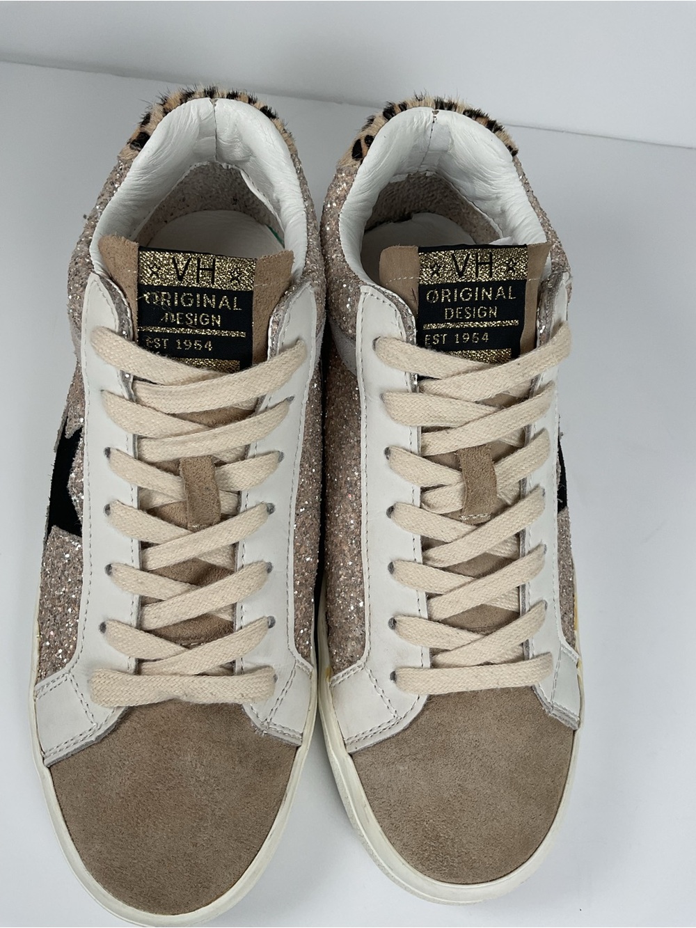 Vintage Havana Glitter Star Sneakers Women’s Size 10 Beige Leopard Shoes - Picture 4 of 14